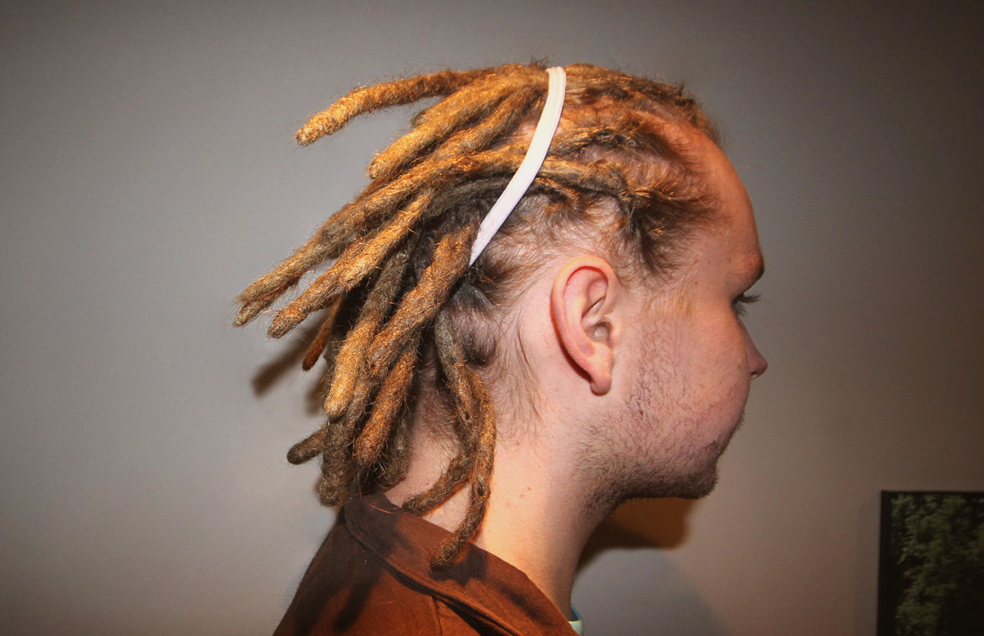 Dreadlocks on a blond guy Lucas in Montreal, Canada.