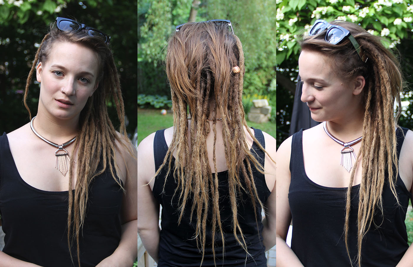 Sexy girl with dreadlocks and real human hair extensions in the dreads made in Montreal.